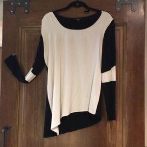 DREW 100% silk & jersey top in black and white. M